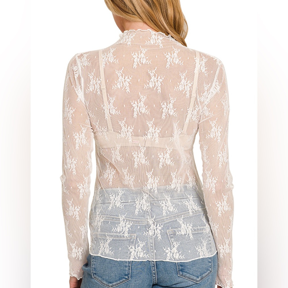 Lace Layering Long Sleeve Top in Ivory - Picture 3 of 3